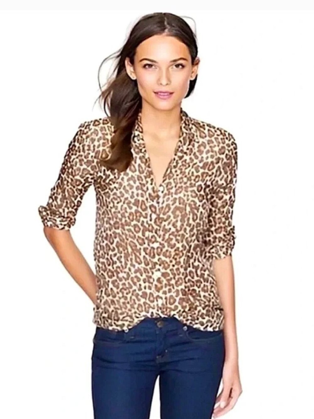 J.CREW LEOPARD PERFECT SHIRT, WOMENS SIZE 12 EXCELLENT CONDITION - Picture 2 of 6